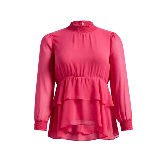 Torrid Crinkle Chiffon Smock Neck Ruffle Tiered Top Pink Like New Size 1 - Picture 1 of 8